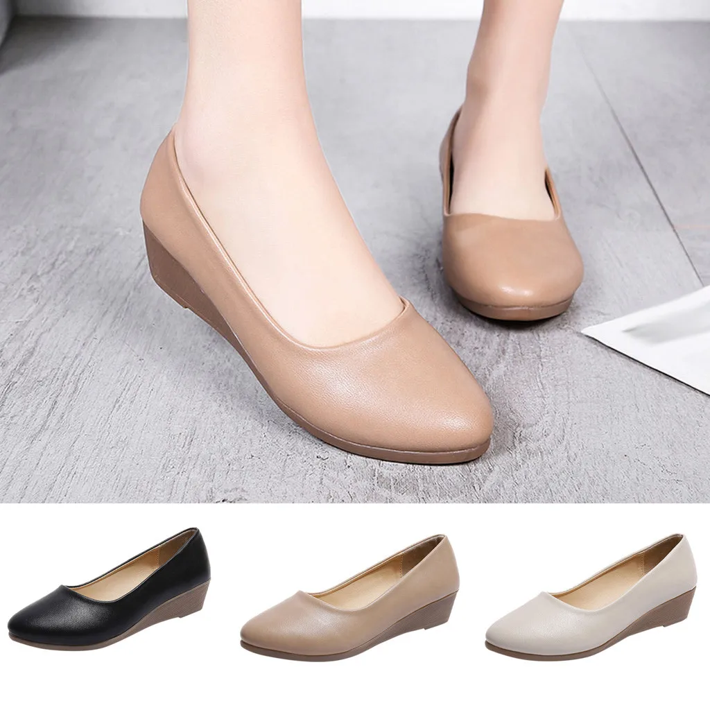 

2019 Women's Pumps Wedges Femme New Fashion Spring Summer Shoes Casual Shallow Round Toe Low Heel Professional Work Shoes