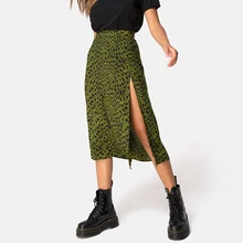 Женские повседневные вечерние юбки с высокой талией в стиле бохо, летняя пляжная Сексуальная Женская юбка с леопардовым принтом, женская одежда средней длины с разрезом