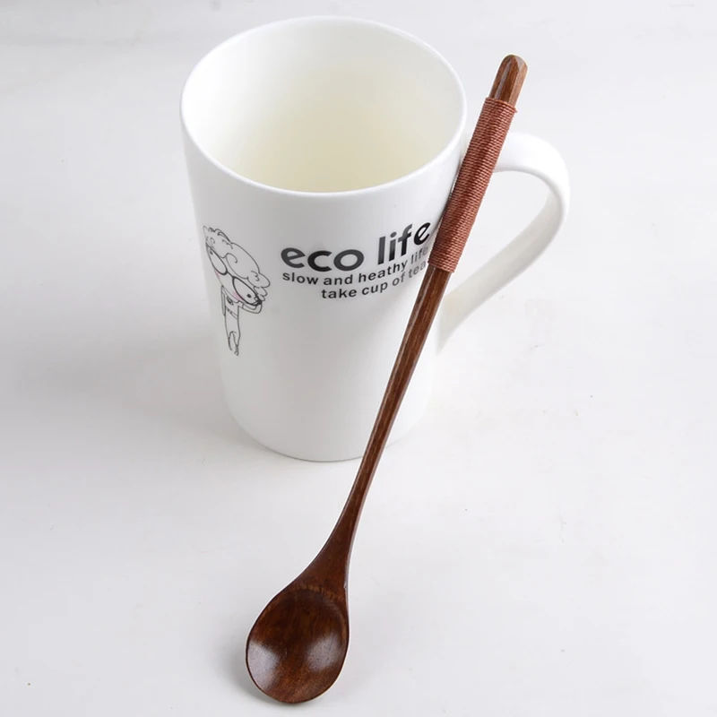 

YUJIE Natural Wooden Soup Spoon Long Handle Coffee Tea Mixing Scoop Dessert Spoon Handmade Kitchen Accessories #016