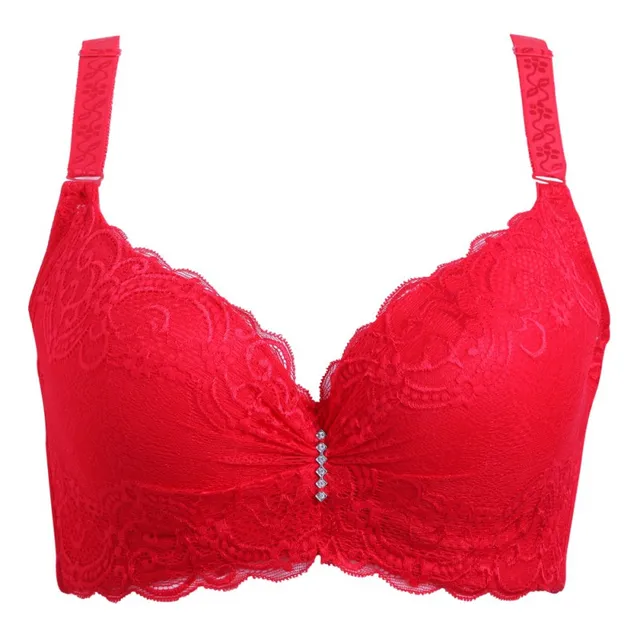 Plus Size Push Up Bra Solid Breathable Beading Adjustable Lace Front