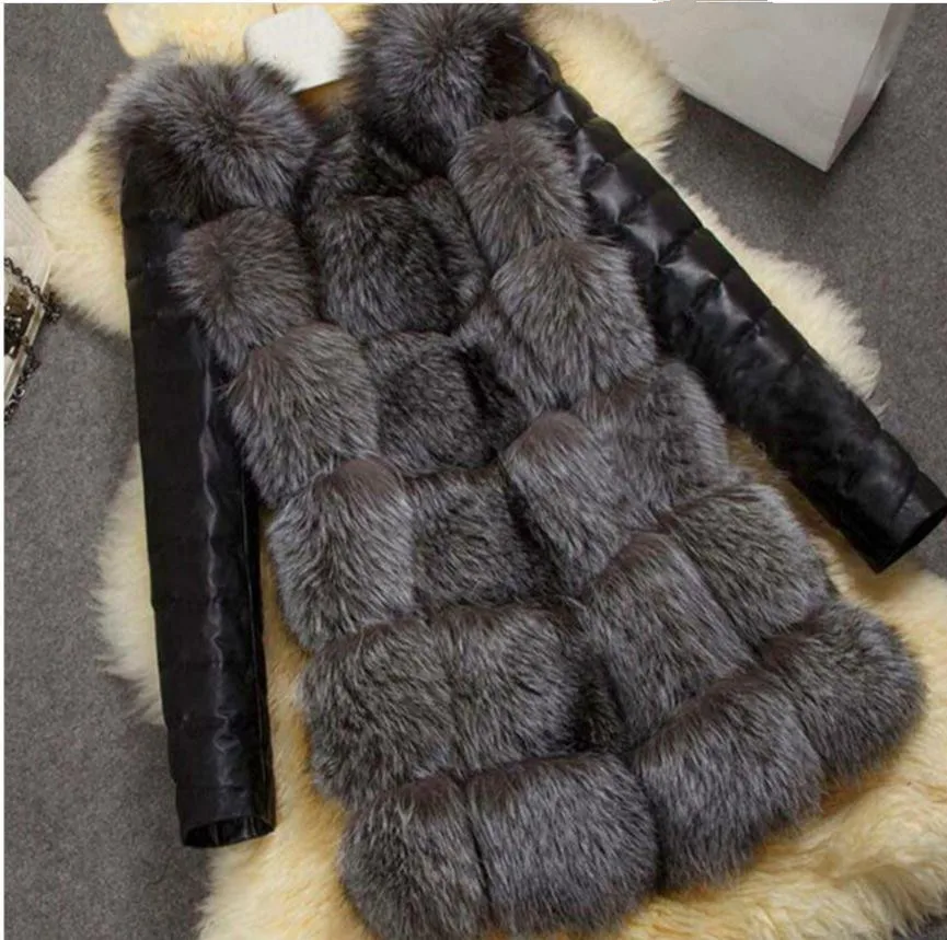 Новейшая Женская длинная куртка из искусственной кожи с длинными рукавами, меховая куртка S/6Xl, меховая верхняя одежда, женские зимние пальто из искусственного меха K499