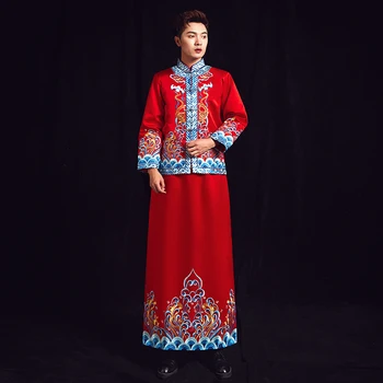 

Ancient Royal Bridegroom Coat+Robe Wedding Costume Embroidery Men Vintage Tang Suit Traditional Chinese Toast Clothes S-XXL