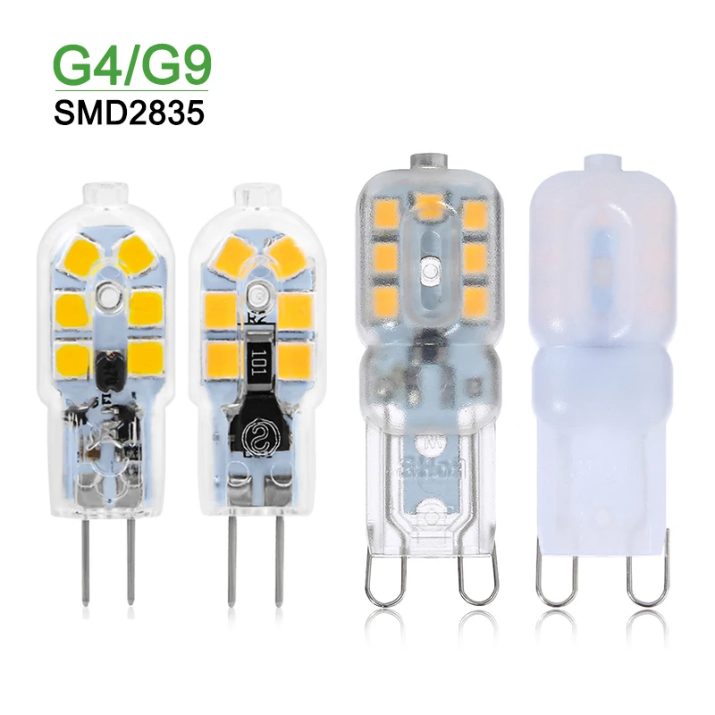 Мини G4 G9 светодиодный светильник 3 Вт 5 AC 220 В DC 12 мини SMD2835 молочно-прозрачный Bombillas