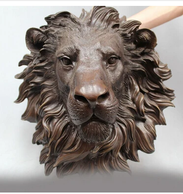 

16 " Chinese Pure Bronze HSBC leones Head pared cuelgue familia arte escultura copper decoration bronze factory Pure Brass