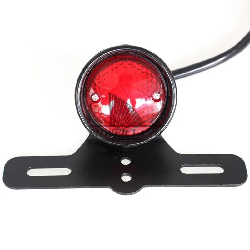 Black Auto Integrated License Plate Mount Tail Light Motorcycle Round