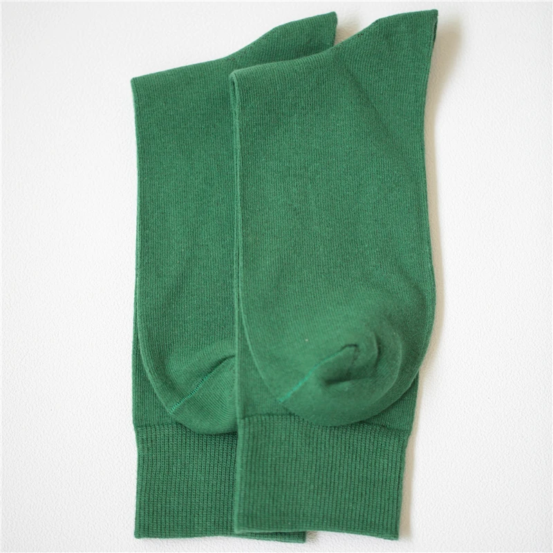 New Cotton Men Crew Socks Green Solid Color Fashion Autumn Winter Male