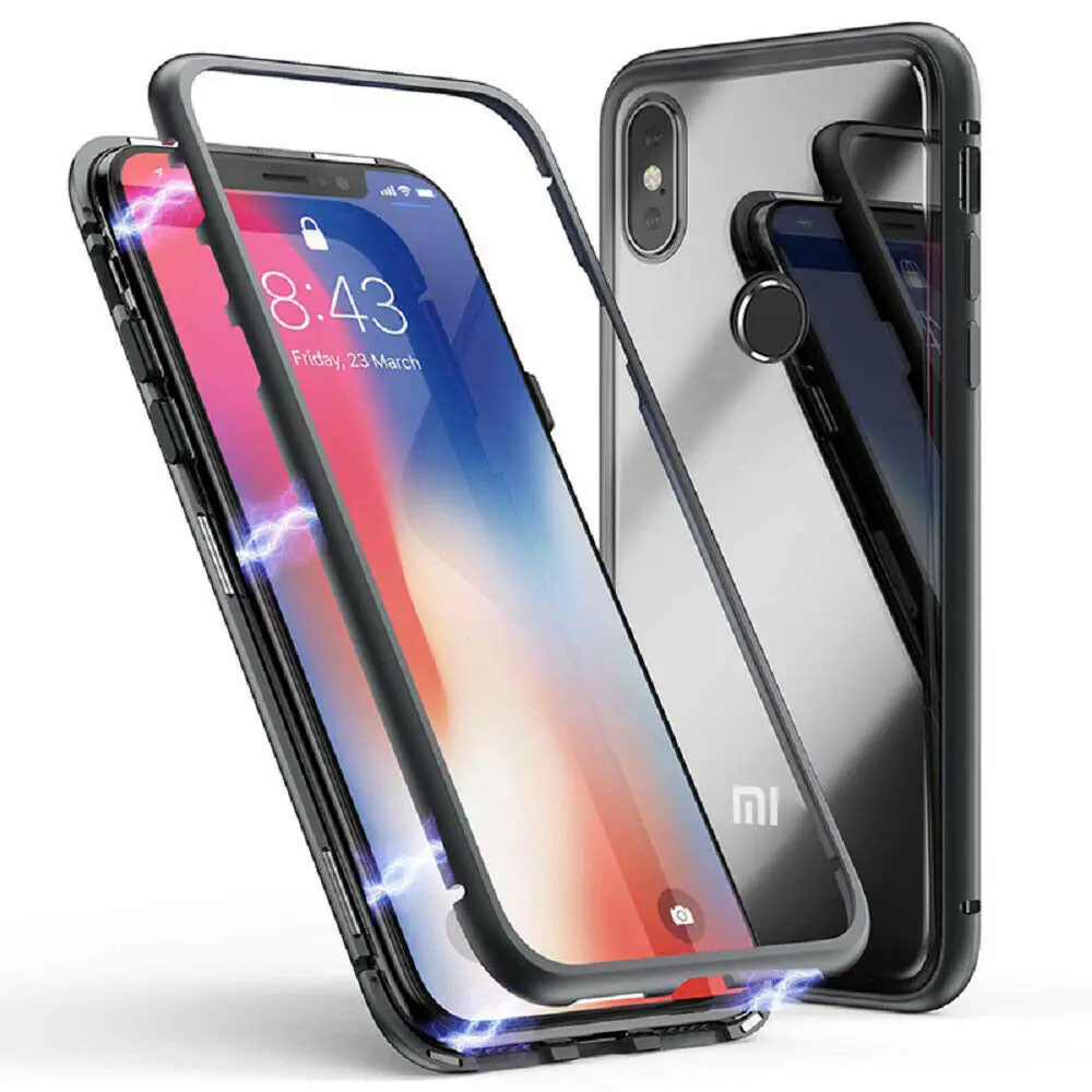 For Xiaomi Redmi Magnetic Adsorption Metal Frame Case Cover Clear Tempered Glass