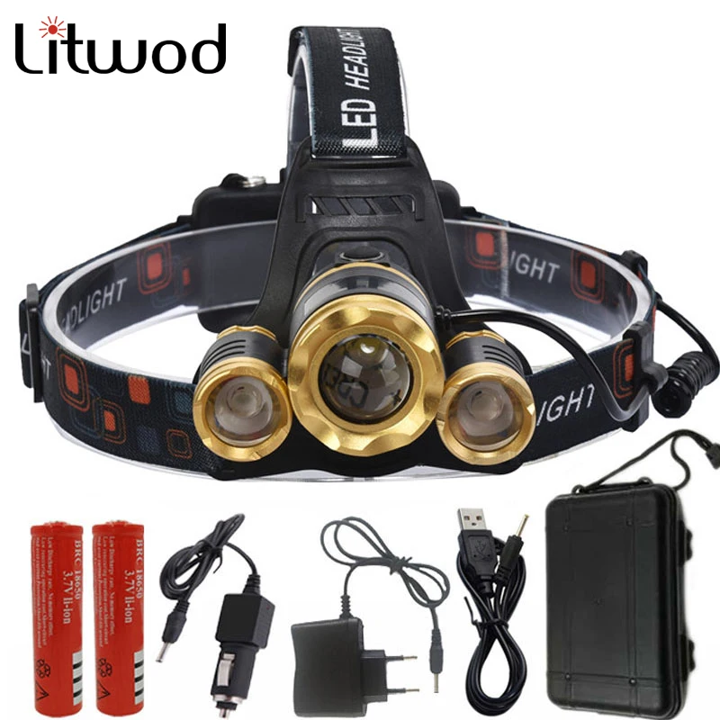 

Z20 Litwod Led Headlamp Headlight zoom adjustable T6+2Q5 7000Lm Rechargeable Head light Lamp Light Torch Use 18650 Battery