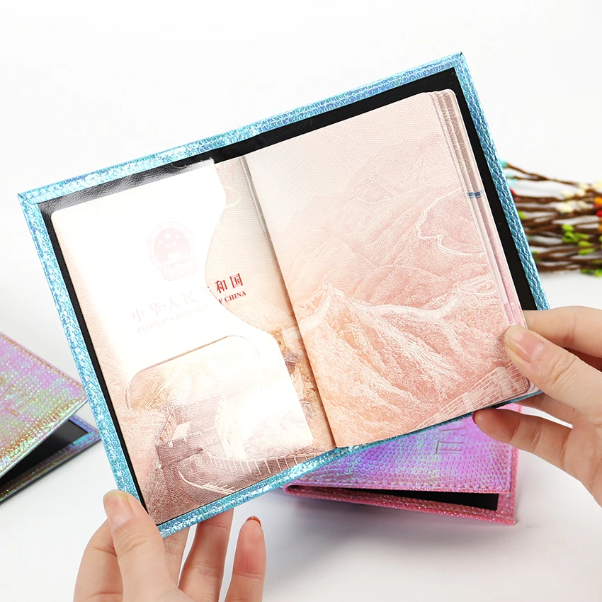 

Russia Iridescence Leather Passport Cover Women Fashion Colourful Travel Passport Case Unisex Solid Go Abroad Passport Organizer