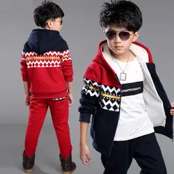 Одежда для мальчиков зимний комплект одежды для детей, теплый бархатный костюм детский спортивный костюм толстовка с капюшоном + штаны