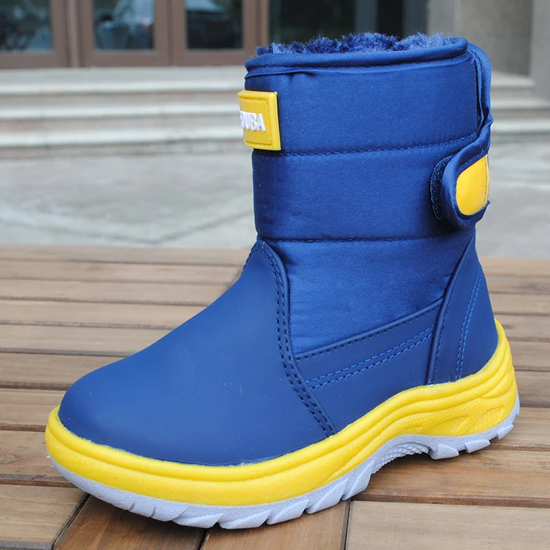 

2018 Hook&loop Mid Short Winter Boots Plush Waterproof Warm E-55 Boys Boots Girls Slip On Snow Shoes Candy Color Warm Footwear