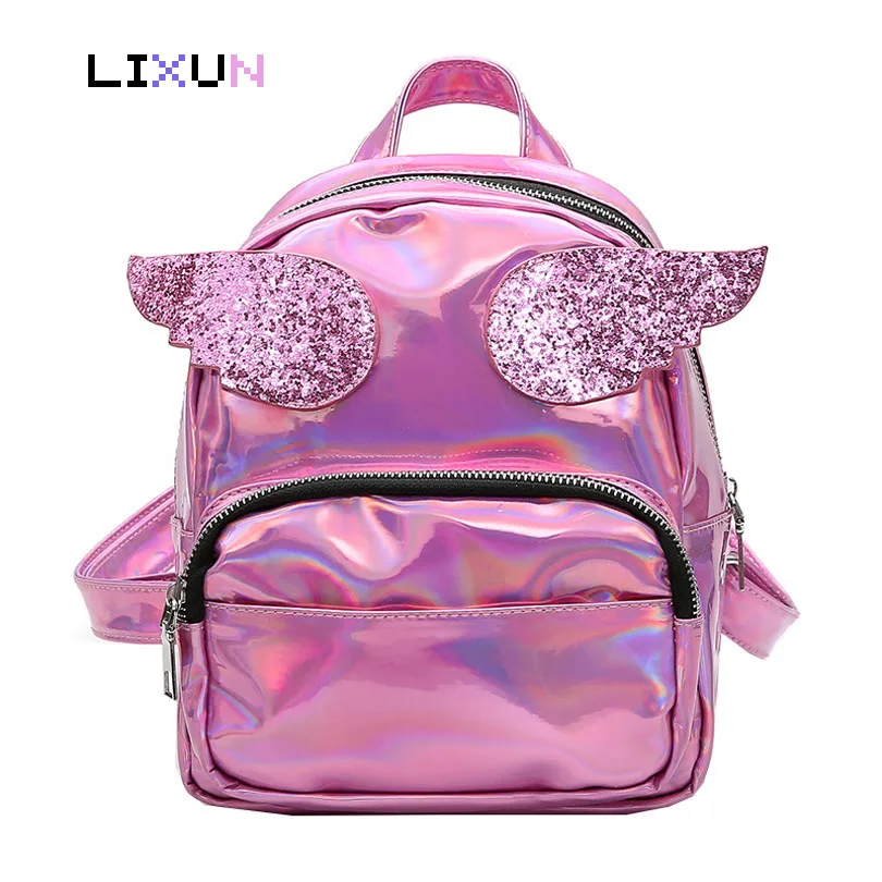 

2018 New Hologram Laser Backpack For Teenager Girls Shoulder Bag Women Small Sequins Angle Wings Rucksacks Holographic Mochila