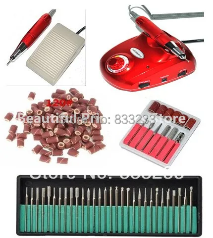 

Free shipping nail manicure machine the electrical manicure drills+100x Sanding Bands with degree 80"+30Nail drill bit