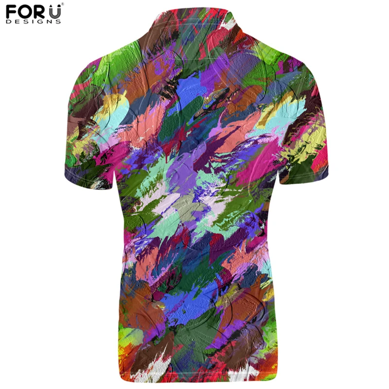 FORUDESIGNS/мужская рубашка-поло, уличная одежда для отдыха, круглый воротник, короткий рукав, смешанные цвета, крутые Молодежные мужские топы, футболки из мягкого хлопка, Необычные
