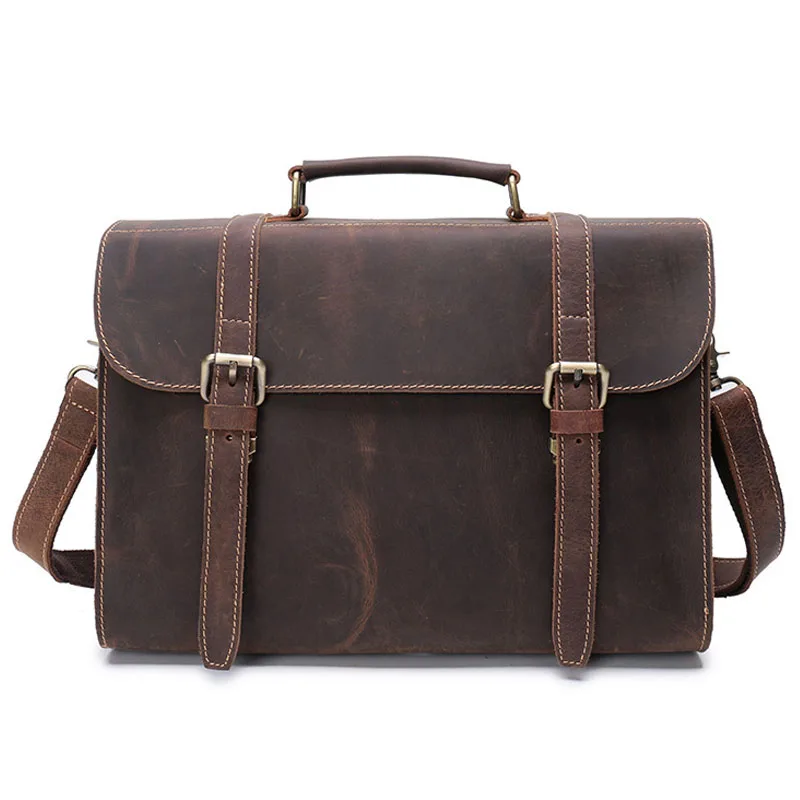

BOLEKE Vintage Simple Dot Crazy Horse Genuine Leather Business Men Briefcase Bag Laptop Bag Man Shoulder Bag bolsa maleta