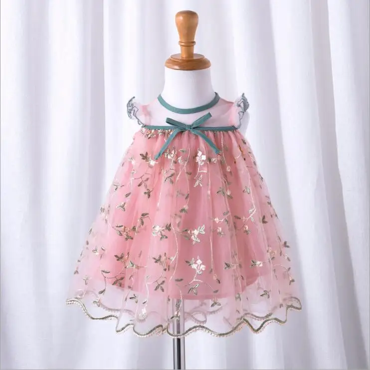Платья для малышей 1-3 лет, кружевное платье принцессы с вышивкой и бантом для девочек, летняя хлопковая одежда для девочек, день рождения, вечеринка, одежда для собаки - Цвет: pink(80)