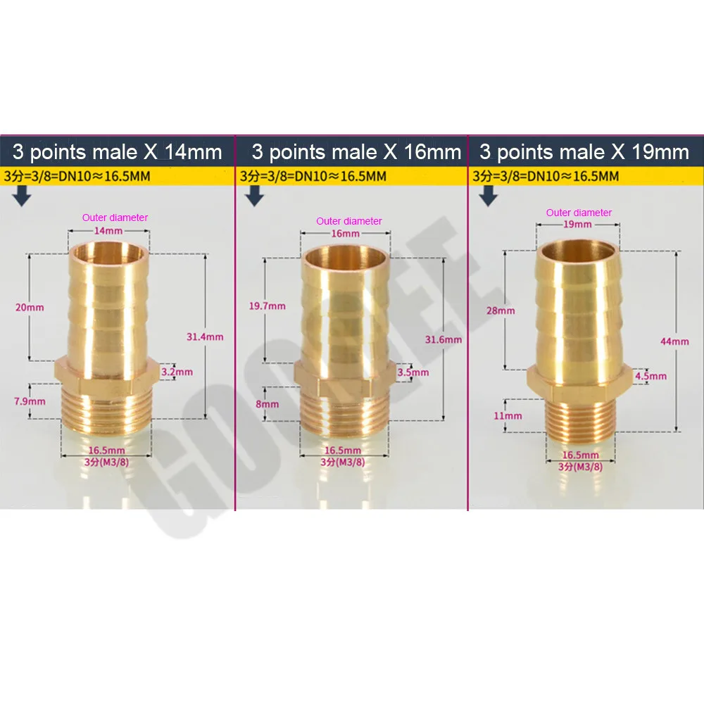 1 pcsbrass штуцер трубы 4/6/8/10/12/14/16/19 мм штуцер для шланга хвост 1/8 "1/4" 1/2 "3/8" BSP Мужской Соединительный шов Медь муфта адаптер