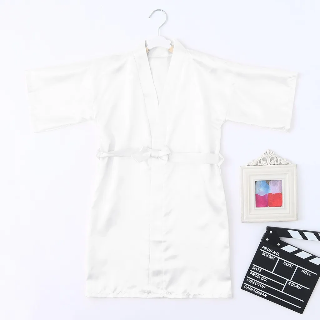 Casual Solid Infant Children Girls Summer Robes Toddler Baby Kids Girls Solid Silk Satin Kimono Robes Bathrobe Sleepwear Clothes