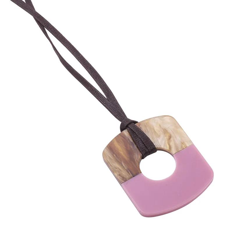 Spring New Fashion Geometric Resin Pendant Necklace Adjustable Brown Leather Rope Necklaces For Women Dropshipping XL002