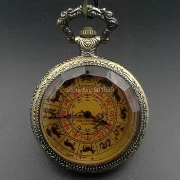 

Antique Style Dark Brown Case The twelve zodiac animals Dial See Though Back Case Mens Pocket Watch Gift Wholesale Price H235