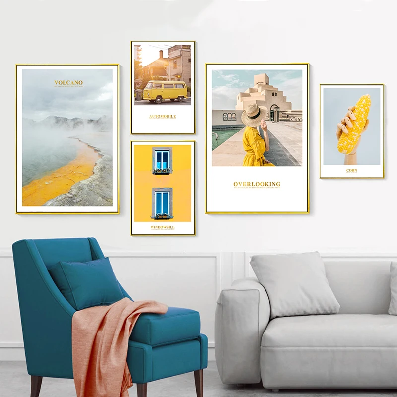 Современный желтый Пейзаж Настенный художественный плакат принты картины на холсте скандинавские картины в стиле поп на холсте для гостиной дома декоративные