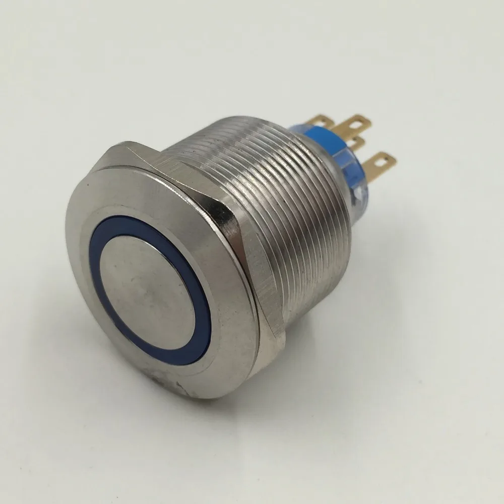 6pcs 25mm 12V *BLUE* Led Stainless Switch 6 Pins latching Push Button