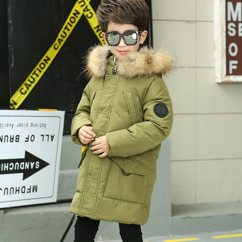 

HSSCZL Boys Down Jackets 2017 New Winter Thicker Children Down Coat Hooded Boy Down Jacket Outerwear Overcoat Parkas Natural Fur