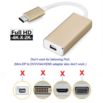 

10pcs/lot CY USB-C 3.1 to Mini DisplayPort DP 1080p HDTV Adapter Cable with Gold for 12"