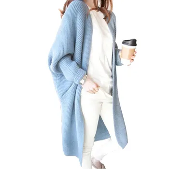 

2019 fashion casual sweater coat women's cardigan bat sleeves candy color long sweater knit cardigan coat loose versatile style