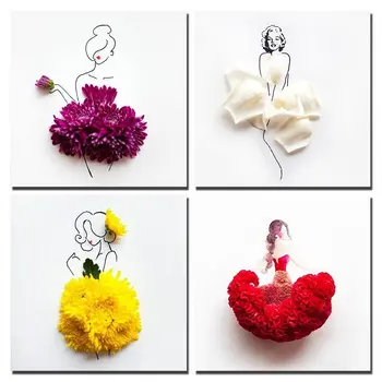 

Flowers Sexy Lady Girl Skirts Canvas Prints Wall Art Paintings Artwork Framed for Home and Office Decoration Creative Brief Stro