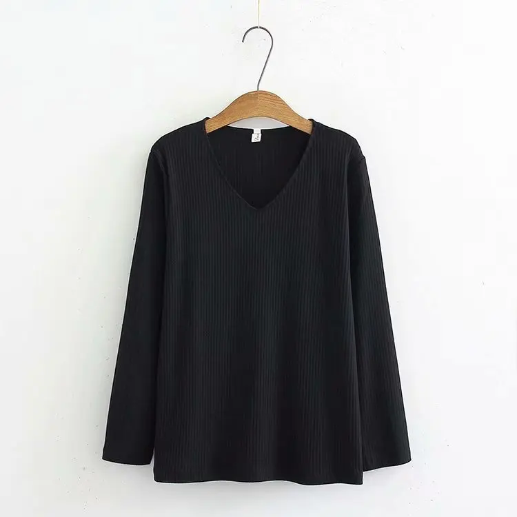 V-neck Basic Sweater Women Plus Size 3XL Thin Autumn Spring Solid Casual Sweater KKFY2691