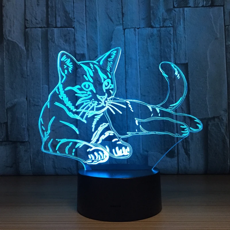 3D Cat Night Light Colorful Changeable Mood Lamp LED Visualization Illusion Table Lamp For Home Decorative As Kids Toy Gift (4)