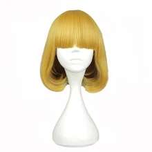 Mcoser короткие кудрявые 35 см 1" золотые синтетические желтые волосы термостойкие волокна высокотемпературные волокна WIG-582A