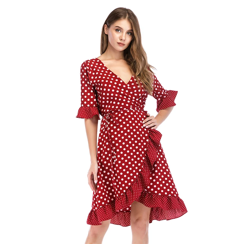 Женское летнее винтажное Элегантное Платье Vestidos De Fiesta, женское платье в горошек с оборками, новое женское сексуальное вечернее платье Vestidos