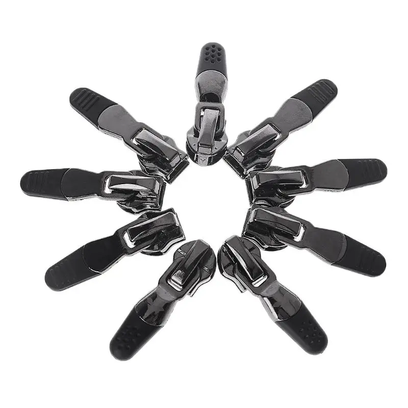 

10Pcs/Set 11mm Universal Metal DIY Fix Zipper Puller Repair Kit Gun Black Carving Anti-Slip Striped Replacement Slider Sewing Ta