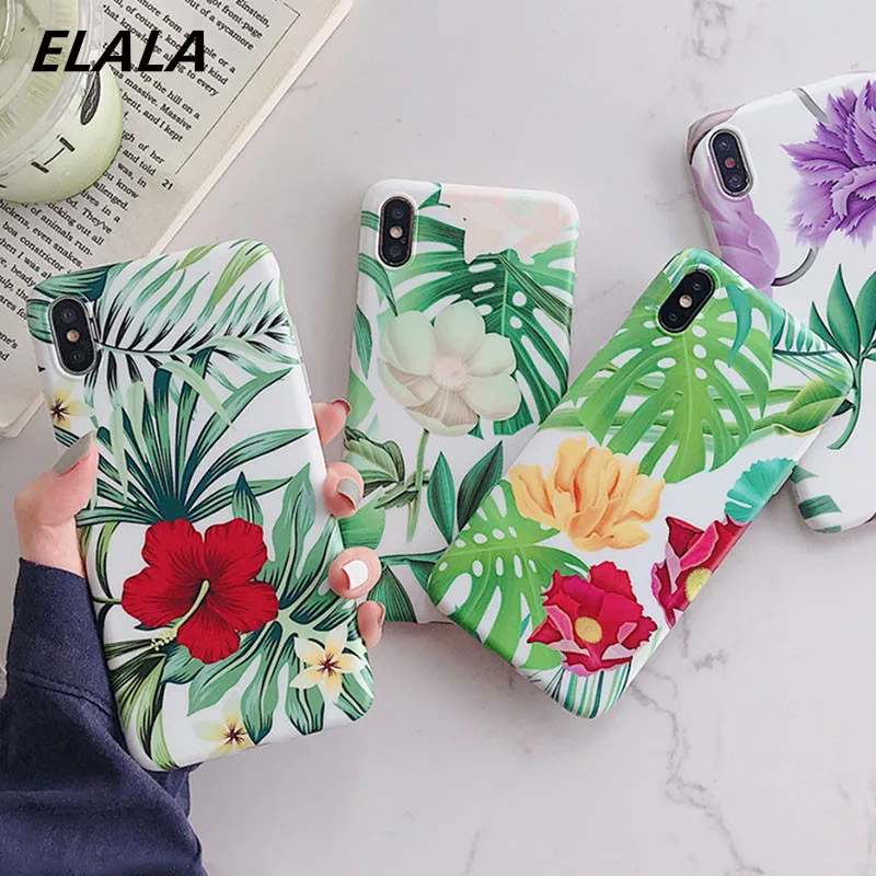 

ELALA Flowers Leaf Case For iPhone XR Case Tropical Leaves Print Cover For iPhone XR X Xs Max 6s 6 7 8 Plus Cases IMD Candy Capa
