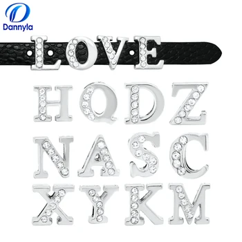 

130pcs/lot 8mm Silver Color Half Rhinestones Slide Letters Fit 8mm DIY Wristband Bracelet Jewelry LSSL04