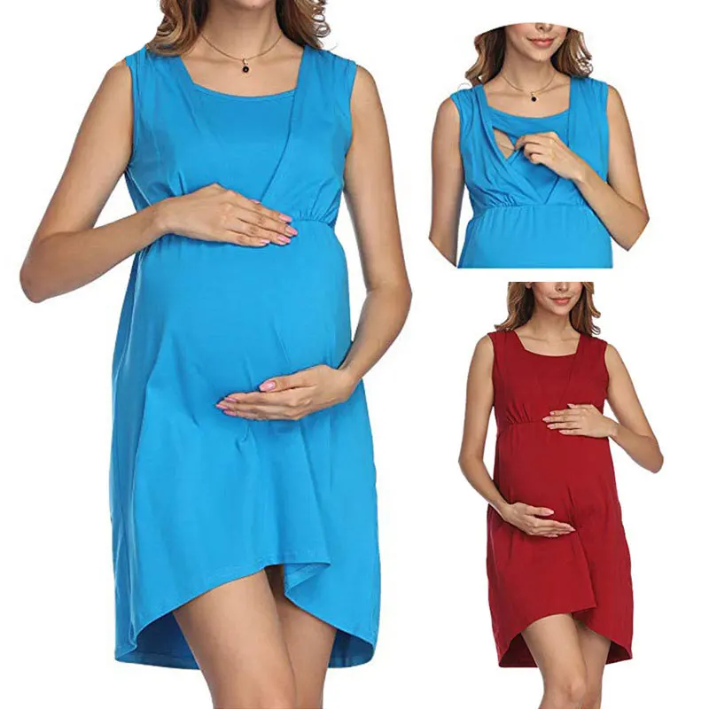 

2019 Maternity Dresses Nursing Breastfeeding Clothes Summer Casual Sleeveless Loose Short Women Nursing Tops Dress Plus Size