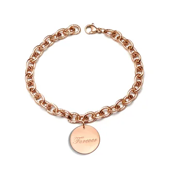 

Trendy Letter 'Forever' Female Bracelet Round Card Pendant Rose Gold Color Charm Bracelet Personality Women Jewelry Pulsera
