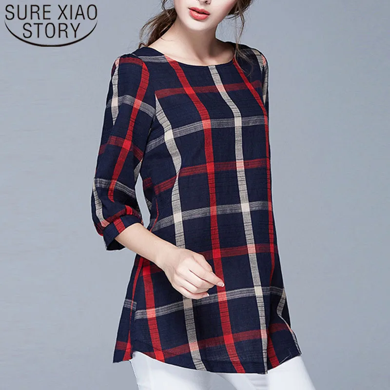 

2019 spring women blouse and tops ladies tops plus size blouses feminina women's plaid blouse shirts women clothing 137A 20