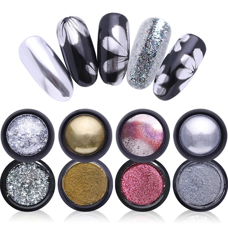 

Nail Art Glitter Powder Rosy Red Gold Silver Holographic Mirror Effect Chrome Pigment Powder Dust for UV Gel Polish