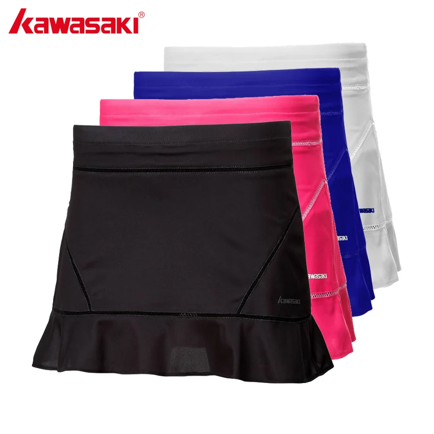 Image KAWASAKI SK 172703 Women Summer Solid Sports Skort with Safety Shorts Elastic Plated Running Fitness Gym Tennis Skirt