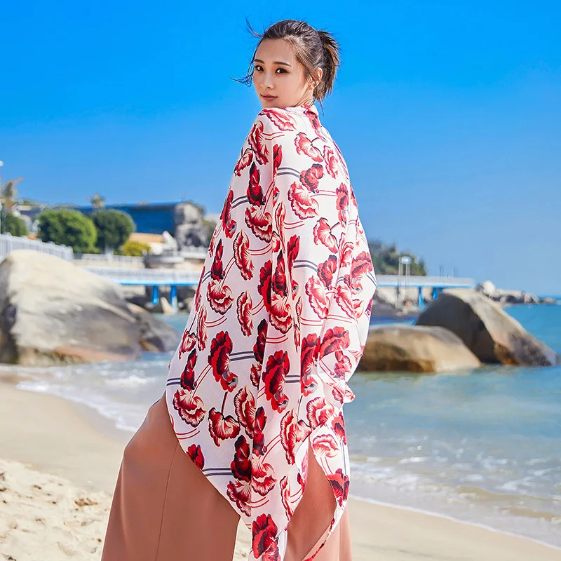 

Boho Fashion Maple leaves Pringting Summer Beach towel Scarf Women Cotton Scarves Luxury Brand lady Girl Holiday Sun protection
