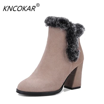 

2017 winter fashion new snowshoe boots warm cotton boots high quality leather cowhide thick heels and thick-heeled shoes
