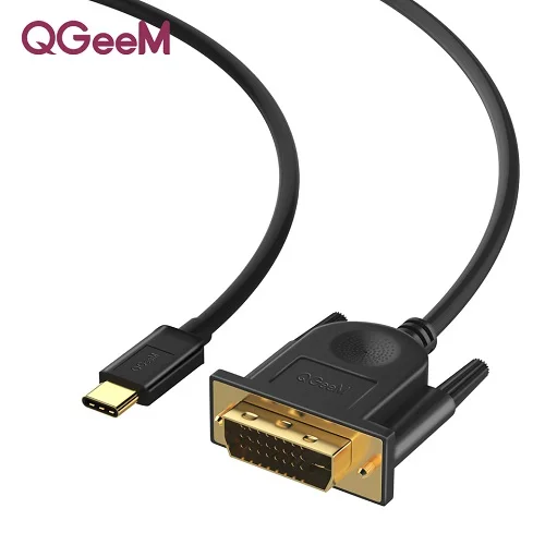 QGeeM usb c к dvi кабель type c к dvi адаптер Thunderbolt совместимый для MacBook Pro, galaxy S8 Note8, huawei mate 10 - Цвет: Black TPE