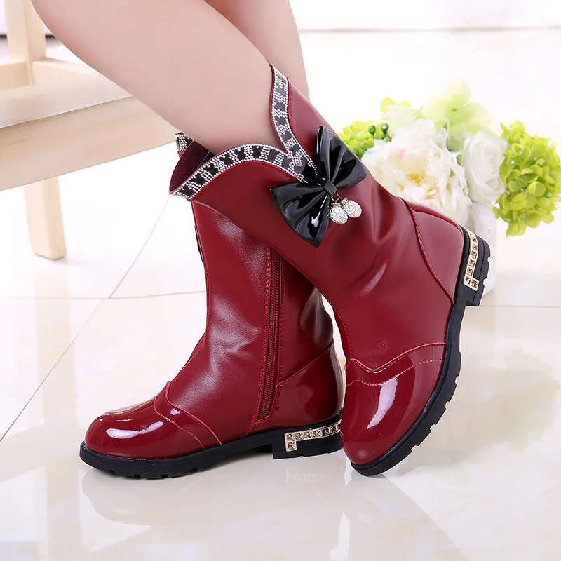 2017 Fashion boots for girls spring and autumn new high help bow leisure students with cotton
