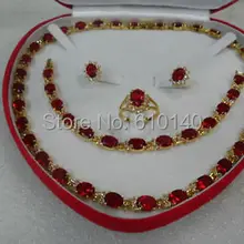 Подарок настоящий красный заполненный Серьга браслет ожерелье Ring8 набор