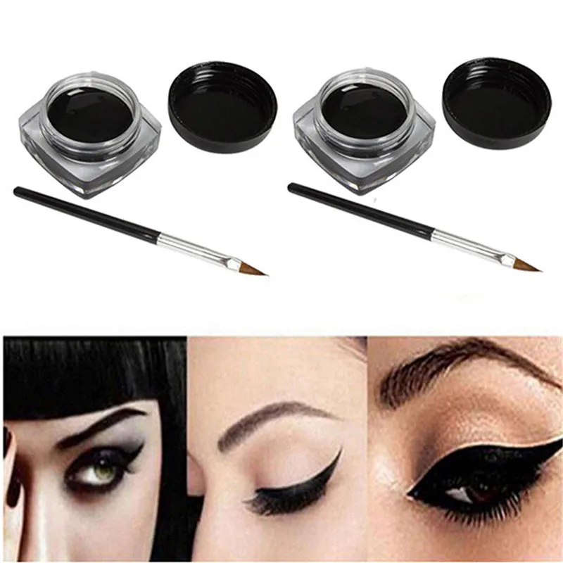 

#5001 Fashion Eyer liner 2 PCS Mini Eyeliner Gel Cream With Brush Makeup Cosmetic Black Life Waterproof Eye Liner