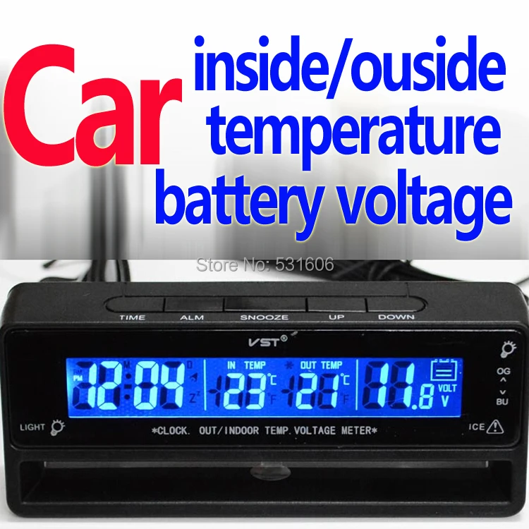 Multi function car battery voltage meter Monitor clock thermometer volt