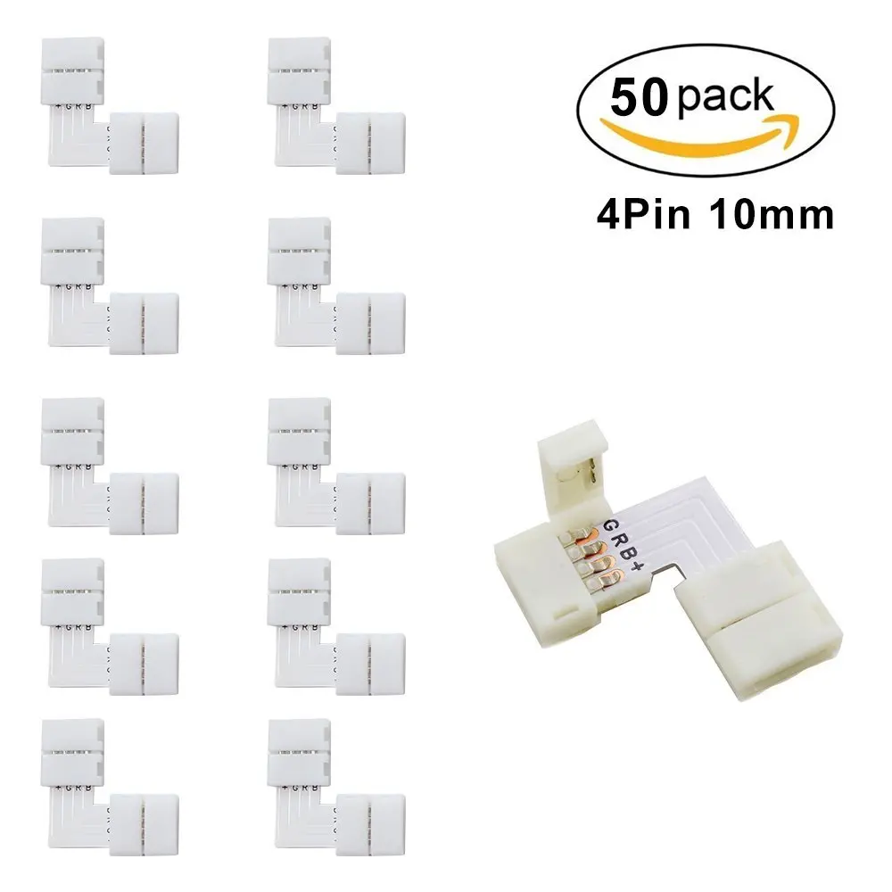 

50pcs/Pack L Shape Solderless Snap Down 4Conductor LED Strip Connector for Right Angle Corner of 10mm 5050 RGB Flex LED Strips